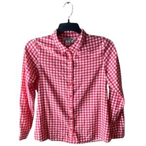 Winter Silks Shirt Womens S Long Sleeve Silk Button Gingham Plaid Casual Preppy
